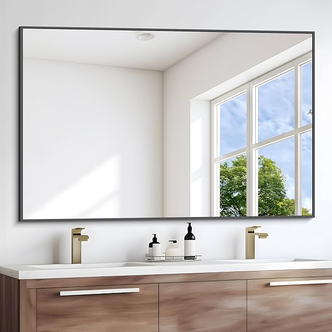 Black Bathroom Mirror for Wall, 55x30 Inch Rectangle Mirrors - Image 4