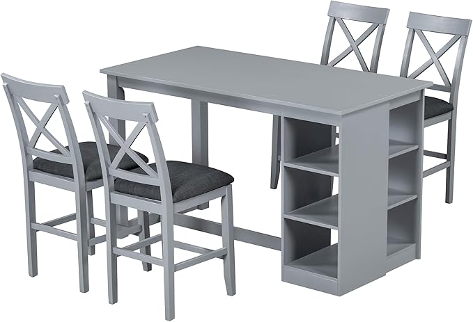 Merax 5 Piece Solid Wood Farmhouse Counter Height Dining Table Set - Image 2