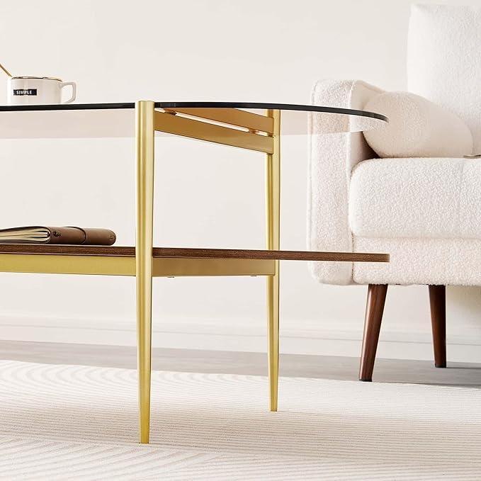 Oval Glass Coffee Table, Mid-Century Modern Design, L41 x W21 x H17 inch - Image 6