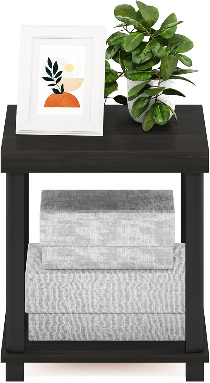 Furinno Turn-N-Tube Classic 2-Tier End Table, Side Table, Espresso/Black - Image 4