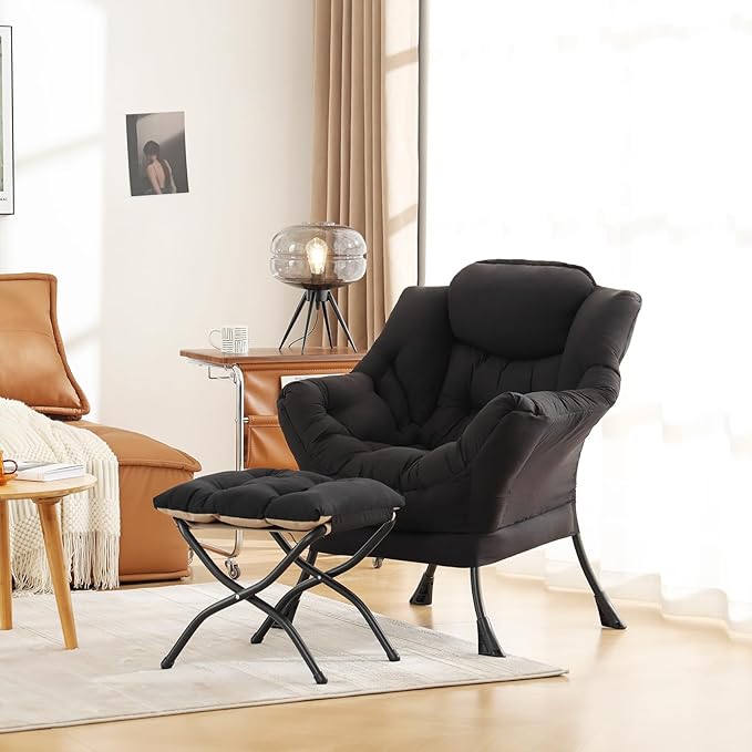 Cozy Lazy Chair and Ottoman, Large Contemporary Accent Lounge Chair Set - Image 7