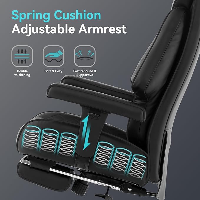 Big and Tall Office Chair with Footrest, PU Leather High Back Executive Office - Image 5