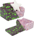 Butterfly Glow in The Dark Toddler Couch, 2-in-1 Toddler Soft Couch Fold Out by MOMCAYWEX