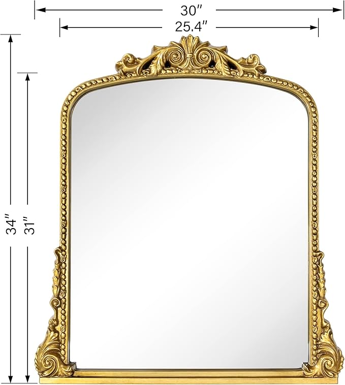 Antique Gold Ornate Mirror Arched Mantel Mirror Baroque Inspired Ornate Dresser - Image 7