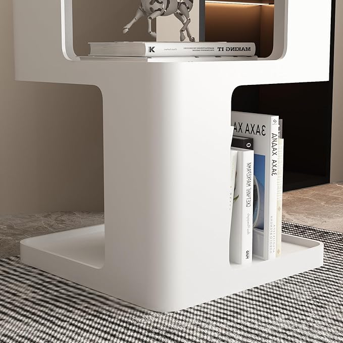 White Side Table, Modern Nightstand Metal End Table - Image 6