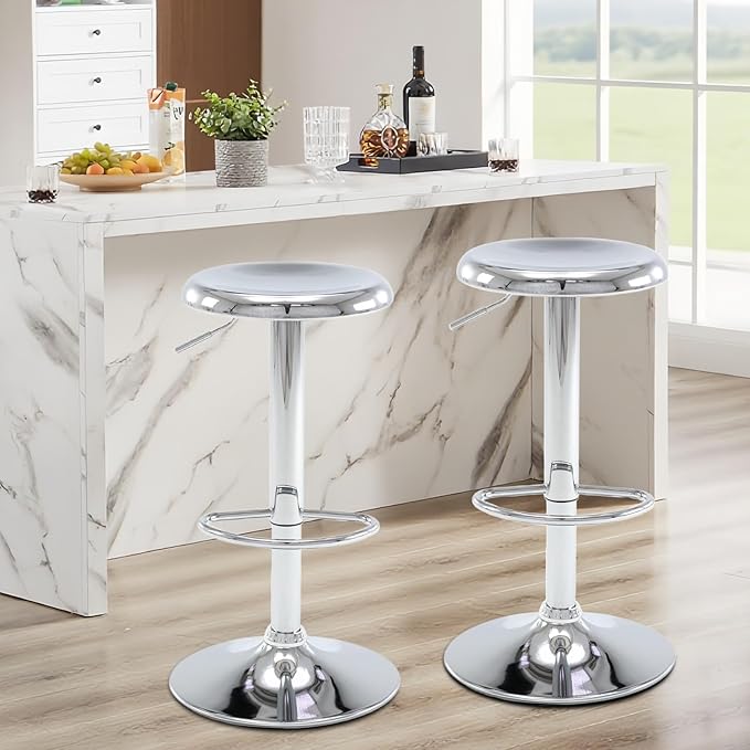 Bar Stools - 2 Pack, Adjustable Swivel Height Counter Bar Stool, Modern Metal - Image 6
