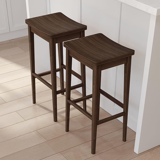 Plank+Beam Smythe Bar Stool, Sturdy Wood Modern Kitchen Counter Height Stool - Image 9