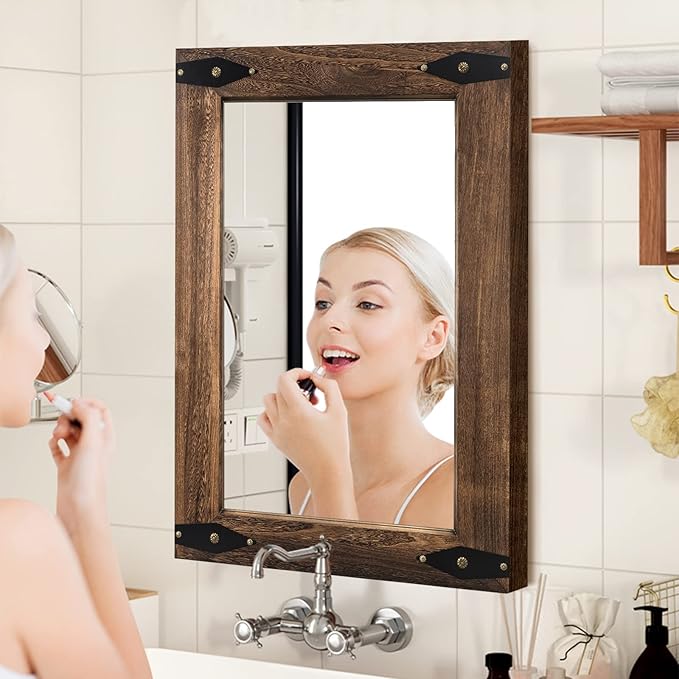 Rustic Wooden Framed Wall Mirror - Image 4
