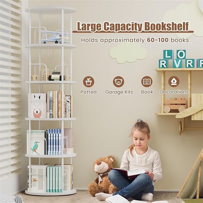 5 Tier Rotating Bookshelf, 360 ° Display Stackable Spinning Bookshelf Tower - Image 6
