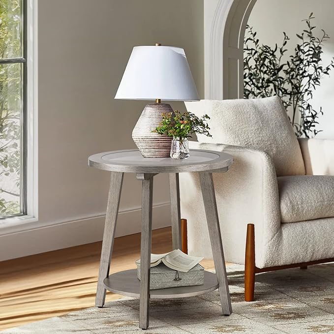 COSIEST 2-Tier End Table with Tempered Glass Top, Round MDF Side Table with - Image 4