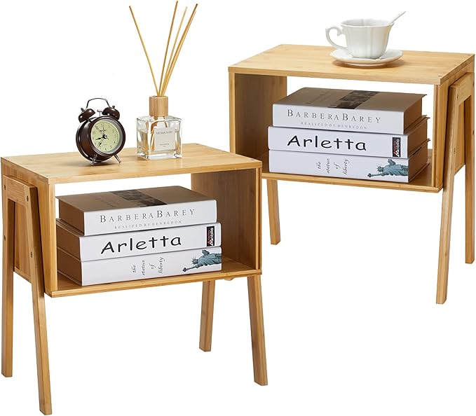 Pipishell Bamboo Stackable End Tables, Wood Living Room Nightstand, Bedside by Pipishell