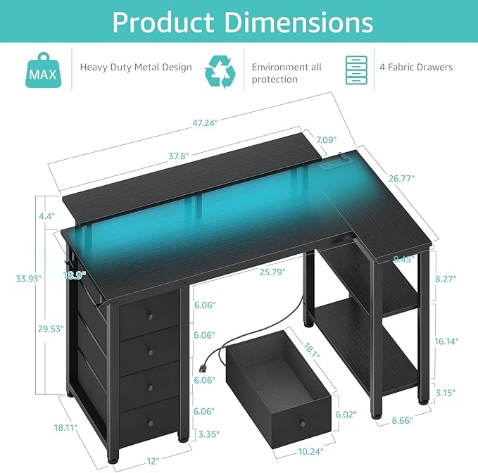 Lufeiya Black L Shaped Desk - Image 3