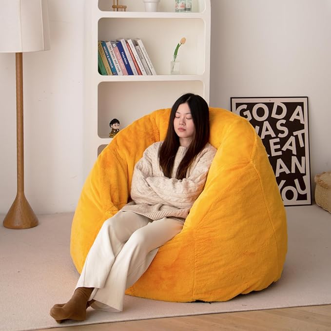 N&V Large Shell Bean Bag Chair, Adult Size Bean Bag Sack, Foam Filling by NV