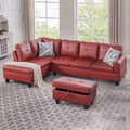 Red L-Shaped 3-Piece Faux Leather Sofa by Unknown