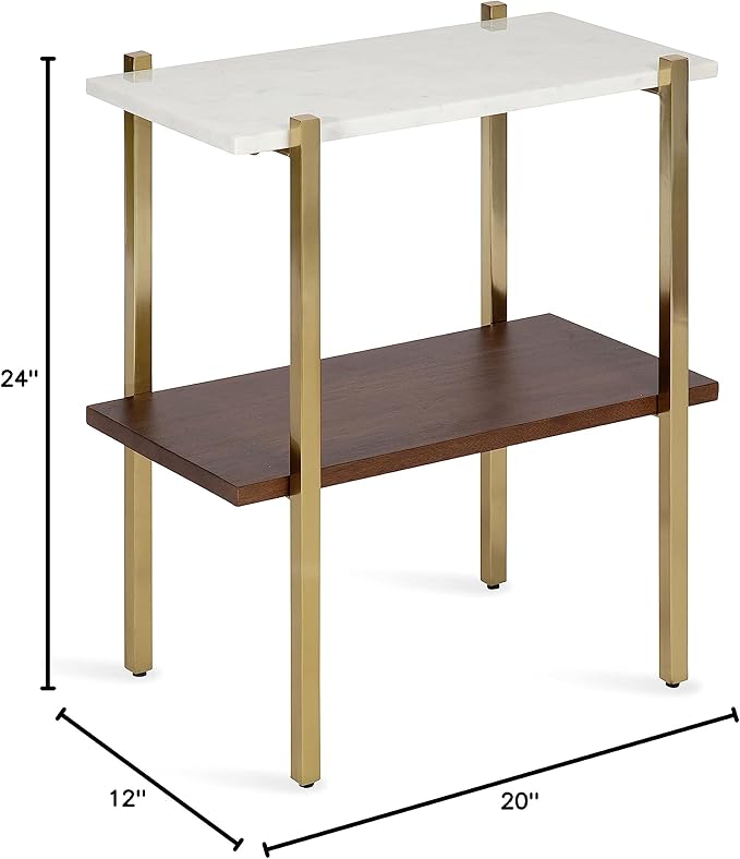Kate and Laurel Abcott Midcentury Side Table, Walnut Brown and Gold, Decorative - Image 10