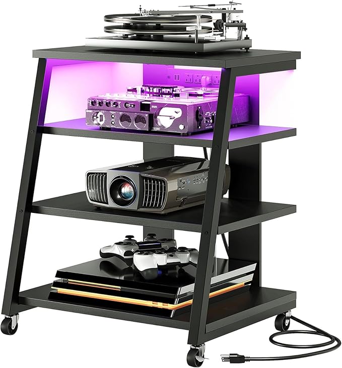 4-Tier AV Media Stand with Wheels, Stereo Stands, Media Console Shelf with by Choezon
