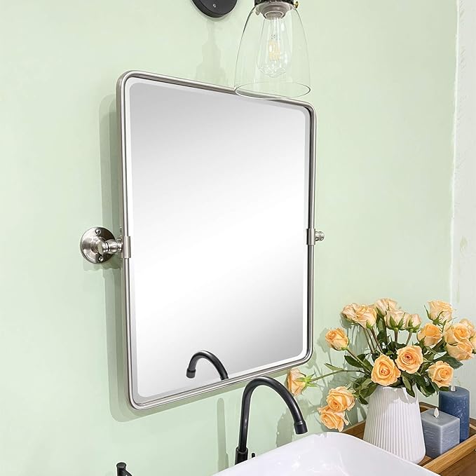TEHOME 20 x 24 inch Farmhouse Nickel Metal Framed Pivot Rectangle Bathroom - Image 4