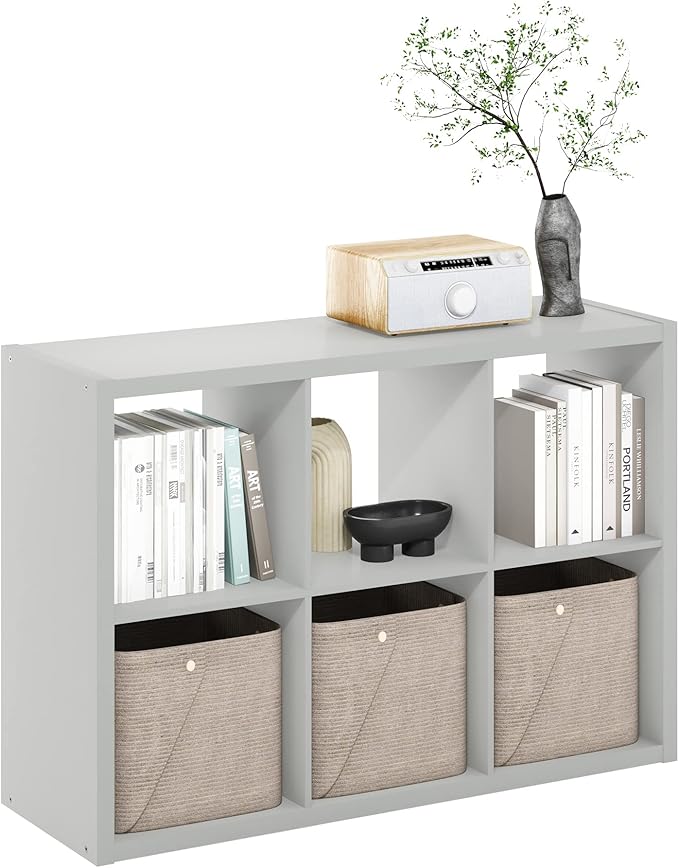 Furinno Cubicle Open Back Decorative Cube Storage Organizer, Light Grey by Furinno-FitsYourSpaceFitsYourBudget