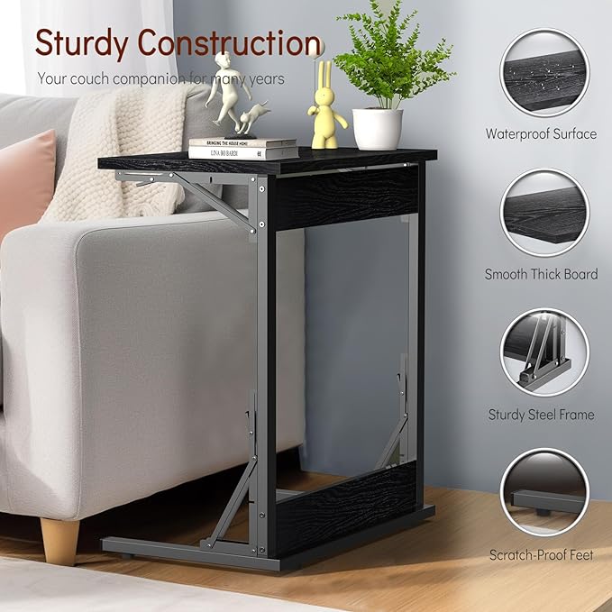 Tatub 24" Folding C Shaped End Table Set of 2, Small Sofa Side Laptop Desk - Image 6