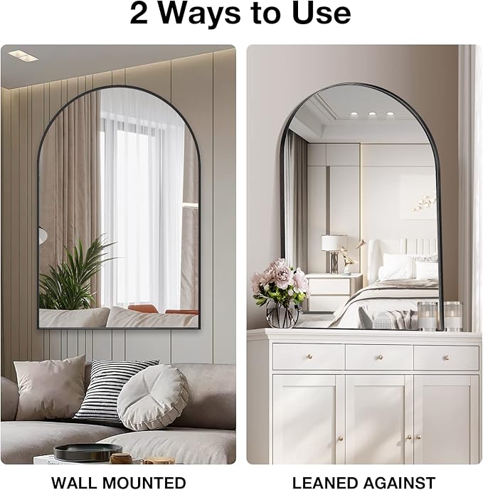Brightify Arched Mirror, 30 x 40 Inch Black Arch Mirror, Metal Frame Black - Image 6