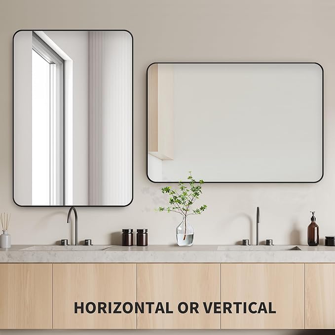 Black Bathroom Mirror, Rectangle 24 x 36 Inch Vanity Wall Mirror, Modern Mirror - Image 4