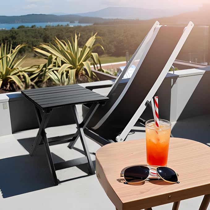 Small Wood End Square Table Outdoor Patio Side Folding Table Coffee Furniture - Image 2