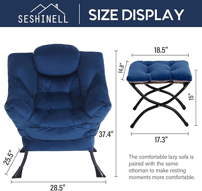 Lazy Chair with Ottoman, Modern Accent Chair Lounge Leisure Sofa Chair with - Image 2