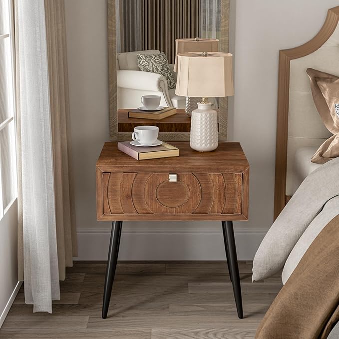 COSIEST End Table, Mid Century Modern Nightstand, Wood Bedside Table, Accent - Image 4
