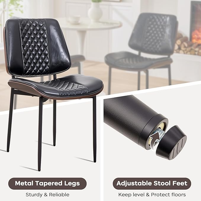 Dining Chairs Set of 6, Upholstered PU Leather Armless Chair, Mid Century - Image 5
