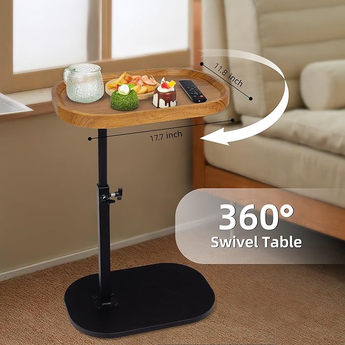 Aoligrace End Table Adjustable Height, 360°Swivel TV Tray C Table - Image 6