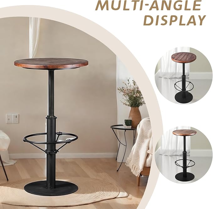 LOKKHAN 42" Tall Rustic Industrial Bar Table-19.68" Dia Round Wooden Top Metal - Image 5