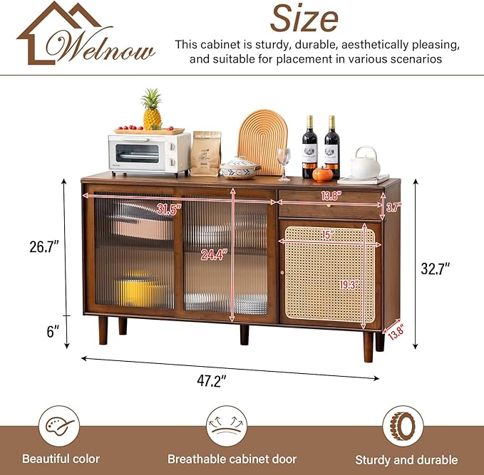 Welnow Buffet Cabinet, Bamboo Sideboard - Image 3