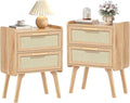 Lerliuo Rattan Nightstands Set of 2, Boho Night Stand by Lerliuo