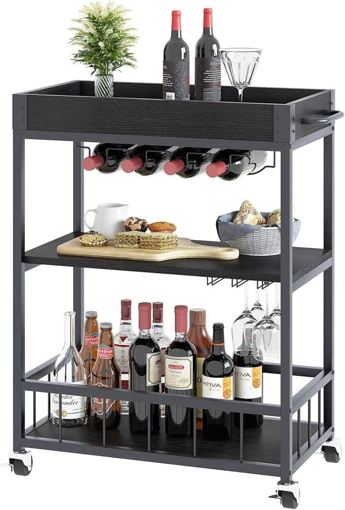Bar Cart Serving Wine 3 Tier Home Rolling Rack by EternalHome