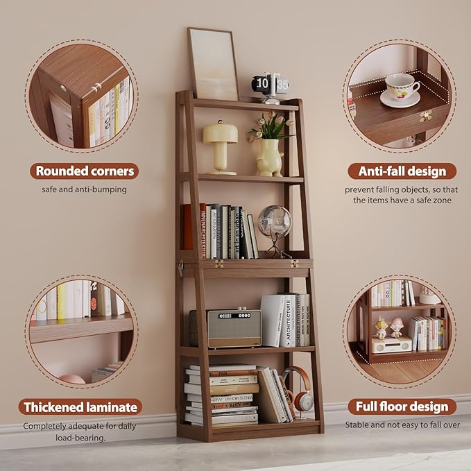 Soild Wood Ladder Book Case Organizer, Modern Display Bookshelf Wood Frame - Image 4