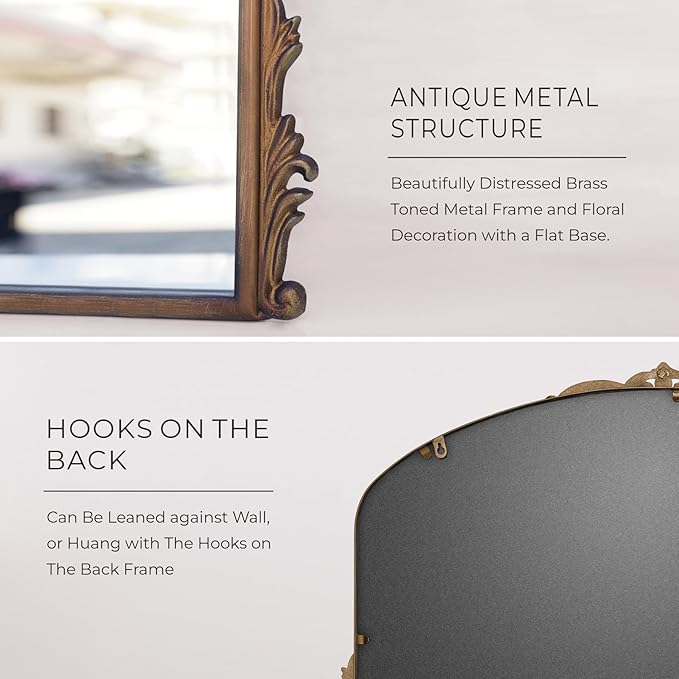 Distressed Antique Brass Wall Mirror Wide - Image 5