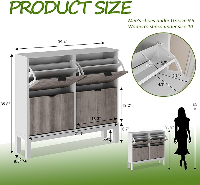 GarveeHome Fluted Shoe Storage Cabinet - Image 2