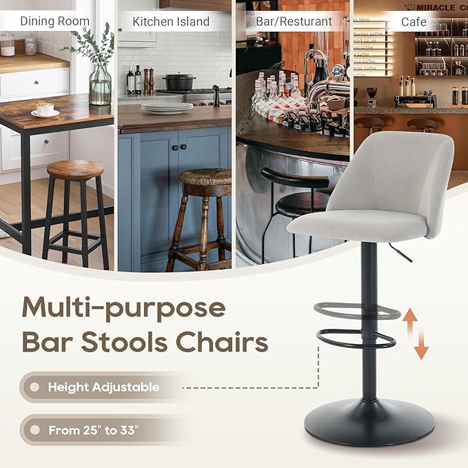 COLAMY Bar Stools Set of 2, Modern Swivel Bar Chairs, Adjustable Upholstered - Image 10