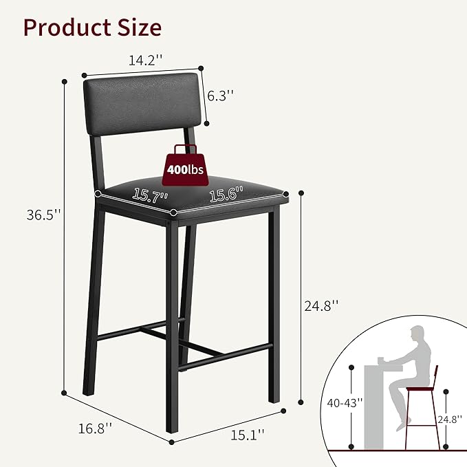 GarveeHome Bar Stools Set of 2, Counter Stools - Image 2