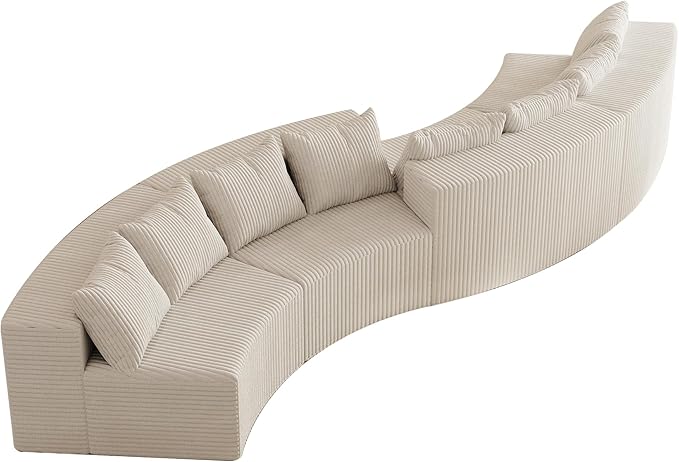 KEIKI Corduroy Curved Sectional Sofa, 4 Seater Symmetrical Modular Semi - Image 7