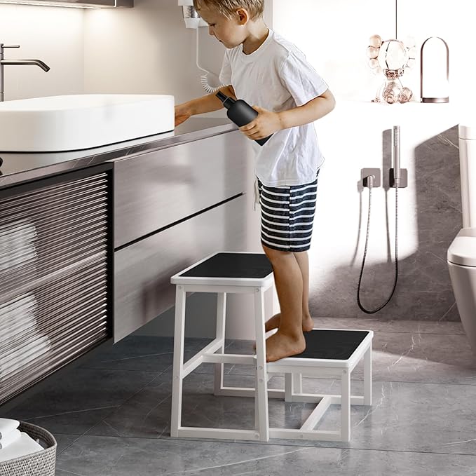 2 Step Stools for Adults Kids, Anti-Slip Sturdy Wooden Foot Stools - Image 5