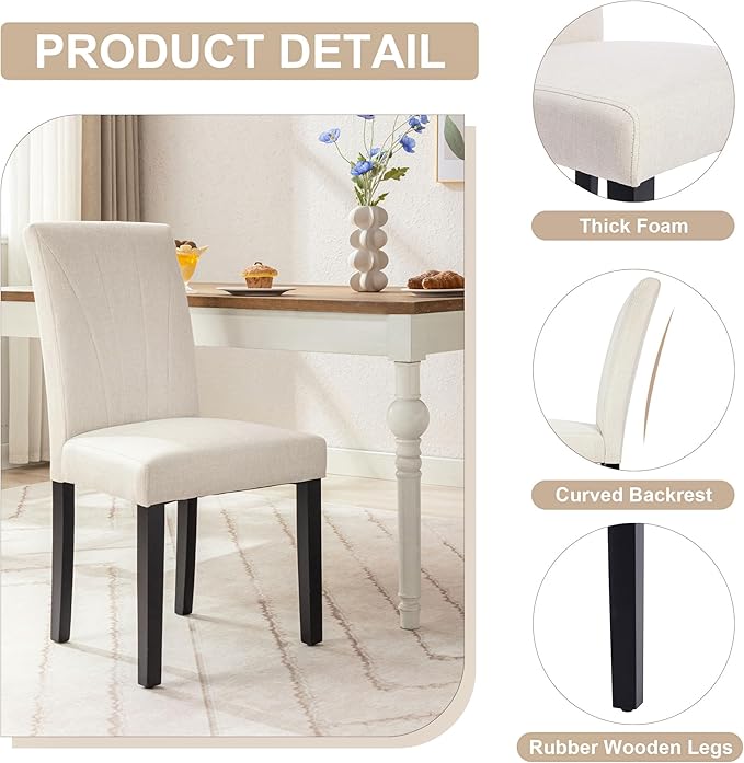 VECELO Upholstered Dining Chairs Set of 4, Modern Fabric and High Back & Solid - Image 5