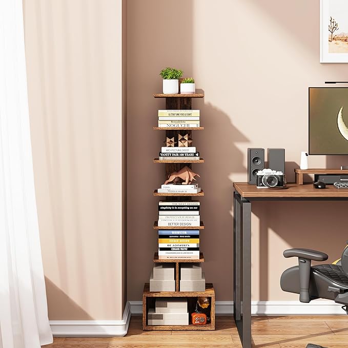 TUTOTAK Narrow Bookshelf, Vertical 8-Tier Bookcase, Spine Book Shelf - Image 4