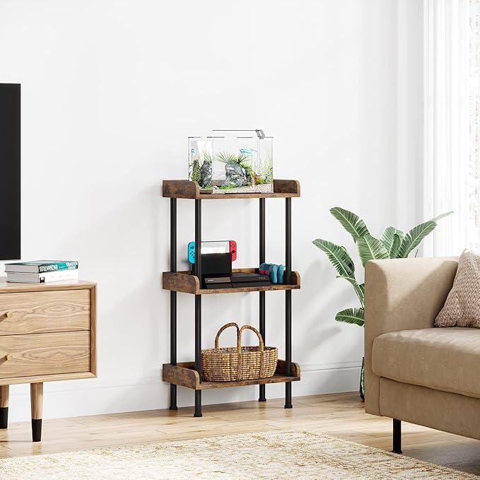 Hosfais Bookshelf Small Book Shelf, 3 Tier Wood Bookcase Industrial Bookshelf - Image 4