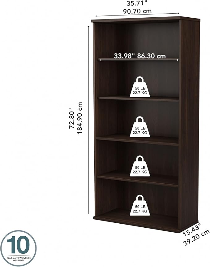 Bush Business Furniture Studio C Tall 5 Shelf Bookcase in Black Walnut - Image 3