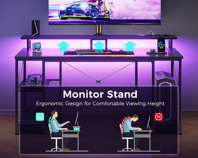 ODK 55 Inches Gaming Desk with LED Lights, Computer Desk with Monitor Stand - Image 5