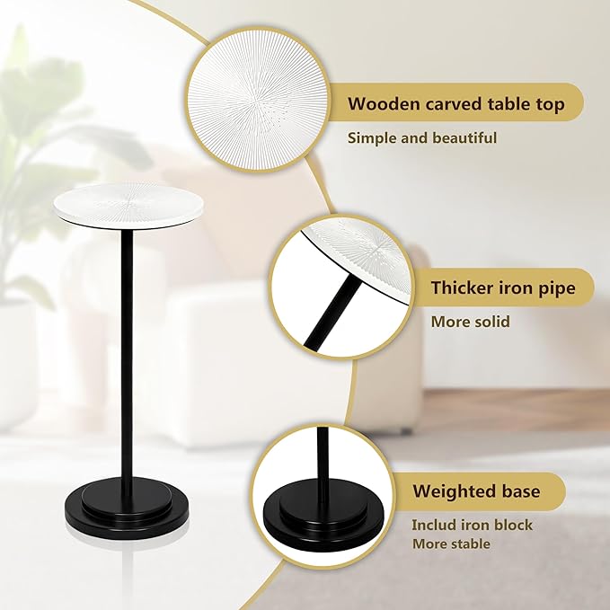 Drink Table Set of 2, Weighted Base Pedestal Table, Martini Table, Small Side - Image 4