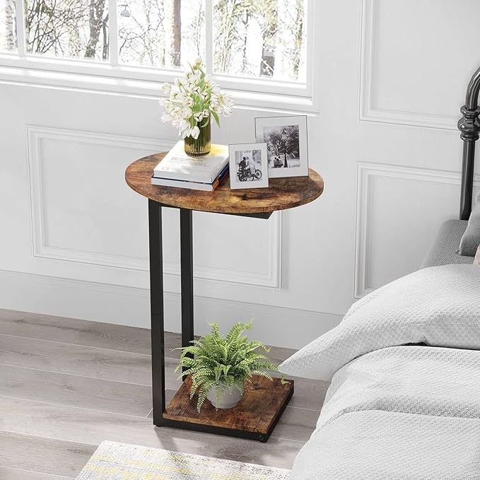 Hosfais Side Table Small End Table, C-Shaped Wood Sofa Table - Image 3