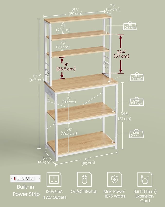 VASAGLE Bakers Rack with Power Outlet, 31.5 Inches Coffee Bar - Image 6
