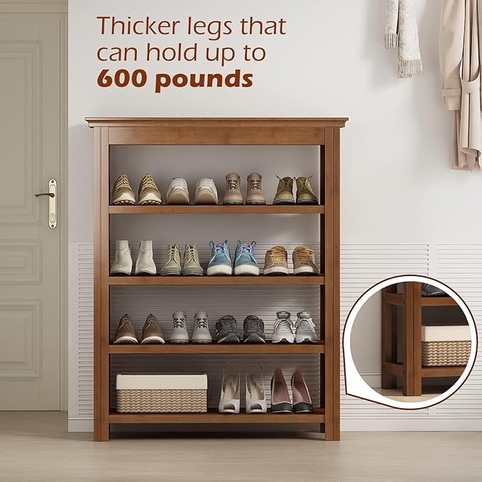Bamworld Shoe Rack 5 Tier Wooden Storage Benches Wood Free Standing Shoe Shelf - Image 5